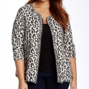 Lucky Brand Animal Print Sweater Zip Up Cardigan